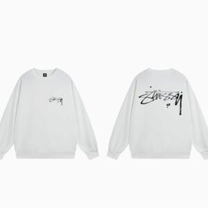 Stussy White Long Sleeve Shirt with Black Logo